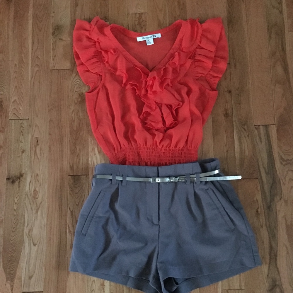 Orange button down top with front detail